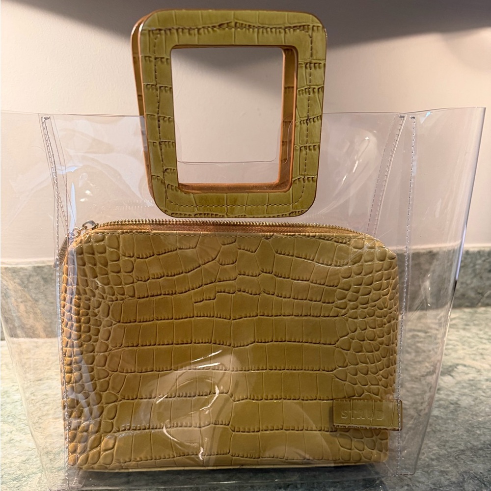 STAUD NWOT Tote with Olive Croc-Embossed Pouch. Never used